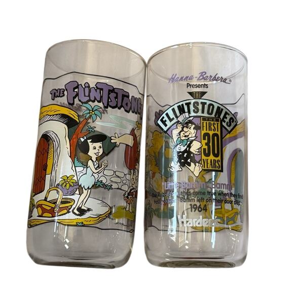 VTG 1991 The Flintstones Hardees Glasses + 2 Original Bags 30 Years Barney Bam - Picture 2 of 5